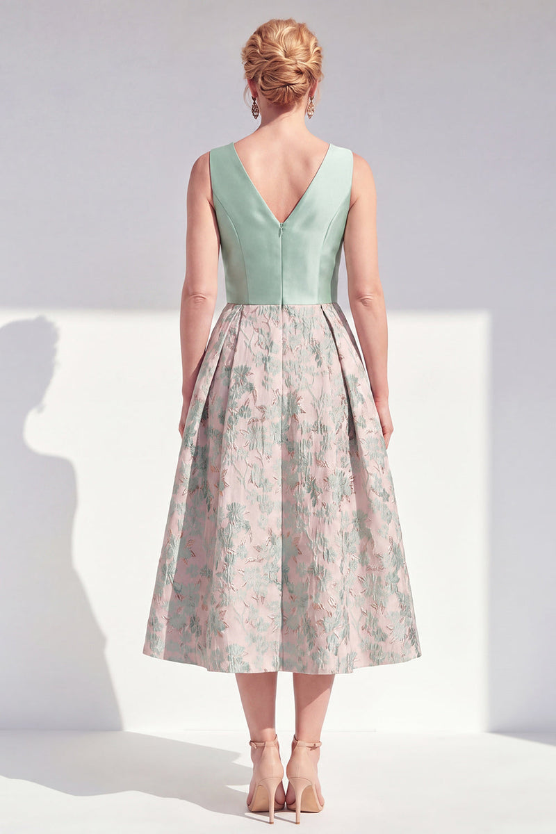 Load image into Gallery viewer, V-Neck Jacquard Navy Maxi A Line Floral Mother of the Bride Dress