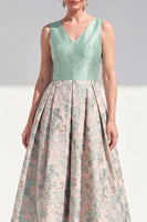 Load image into Gallery viewer, V-Neck Jacquard Navy Maxi A Line Floral Mother of the Bride Dress