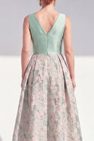 Load image into Gallery viewer, V-Neck Jacquard Navy Maxi A Line Floral Mother of the Bride Dress