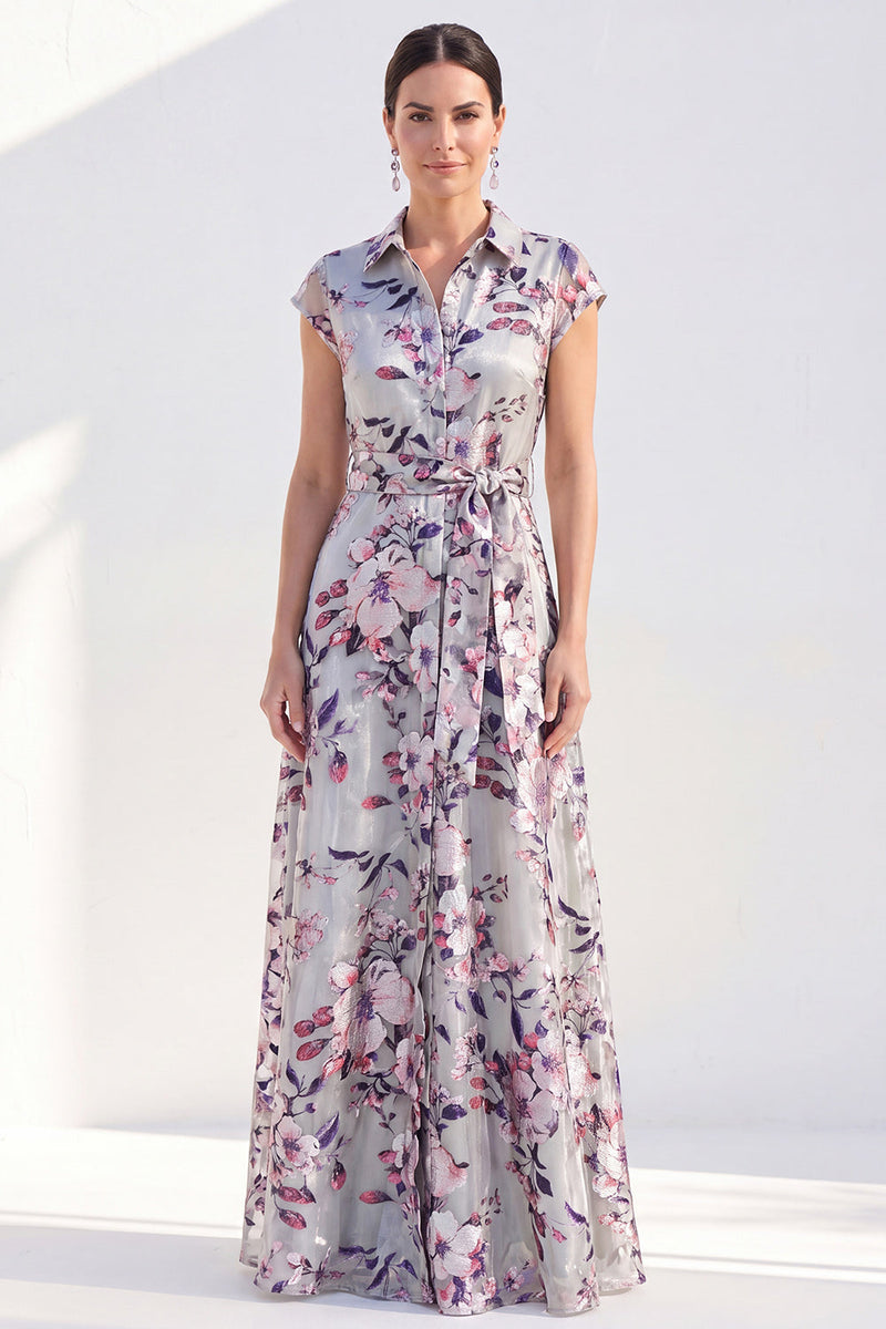 Load image into Gallery viewer, White Long Floral Cap Sleeves A Line Mother of the Bride Dress