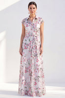 Load image into Gallery viewer, White Long Floral Cap Sleeves A Line Mother of the Bride Dress