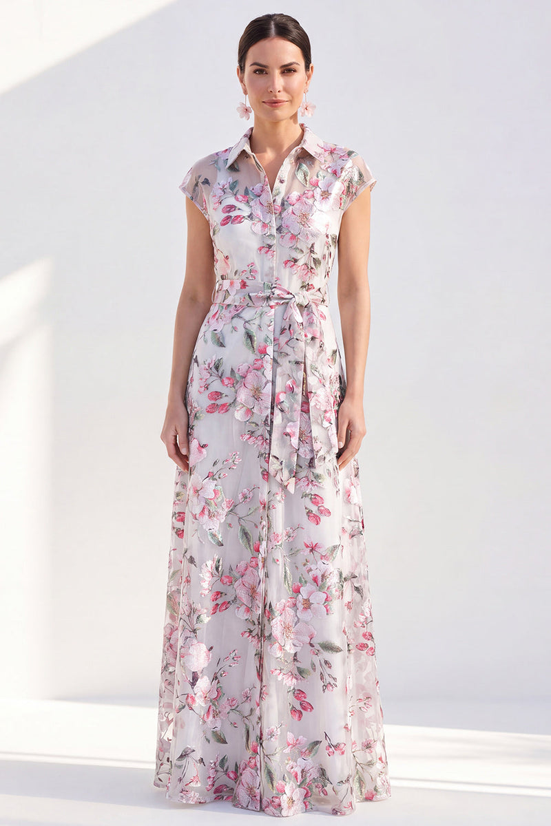 Load image into Gallery viewer, White Long Floral Cap Sleeves A Line Mother of the Bride Dress