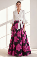 Load image into Gallery viewer, Pink Flower V-Neck A Line Long Mother of the Bride Dress with Ruffles