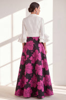 Load image into Gallery viewer, Pink Flower V-Neck A Line Long Mother of the Bride Dress with Ruffles