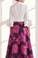 Load image into Gallery viewer, Pink Flower V-Neck A Line Long Mother of the Bride Dress with Ruffles