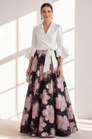 Load image into Gallery viewer, Pink Flower V-Neck A Line Long Mother of the Bride Dress with Ruffles