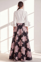 Load image into Gallery viewer, Pink Flower V-Neck A Line Long Mother of the Bride Dress with Ruffles
