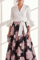 Load image into Gallery viewer, Pink Flower V-Neck A Line Long Mother of the Bride Dress with Ruffles