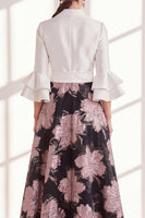 Load image into Gallery viewer, Pink Flower V-Neck A Line Long Mother of the Bride Dress with Ruffles