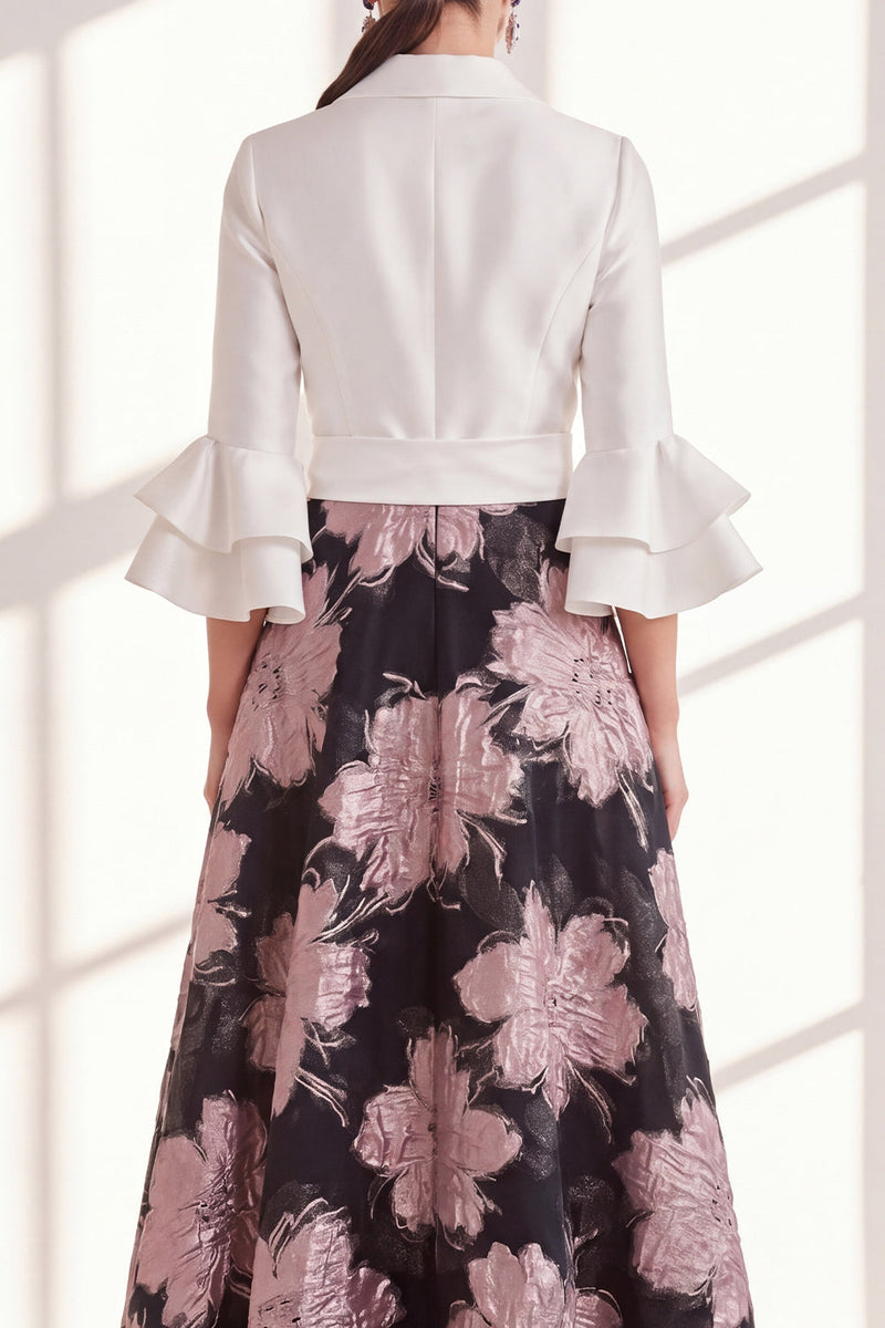 Load image into Gallery viewer, Pink Flower V-Neck A Line Long Mother of the Bride Dress with Ruffles