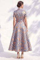 Load image into Gallery viewer, A Line Blue Pink Flower Long Mother of the Bride Dress with 3D Flower