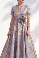 Load image into Gallery viewer, A Line Blue Pink Flower Long Mother of the Bride Dress with 3D Flower