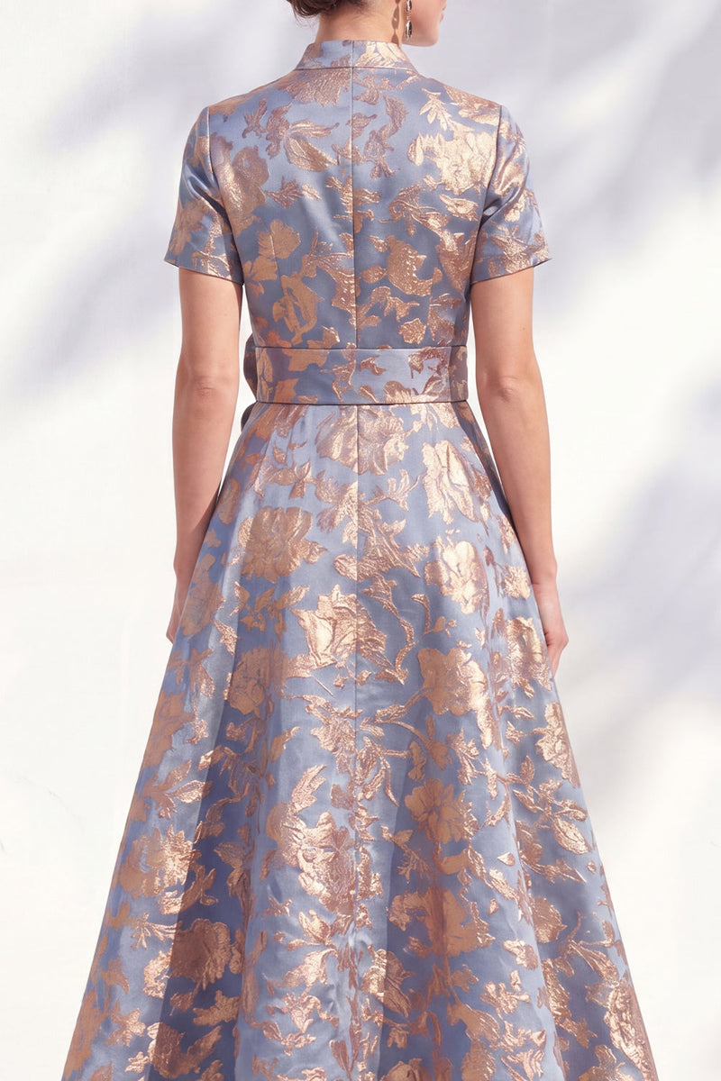 Load image into Gallery viewer, A Line Blue Pink Flower Long Mother of the Bride Dress with 3D Flower