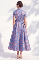 Load image into Gallery viewer, A Line Blue Pink Flower Long Mother of the Bride Dress with 3D Flower