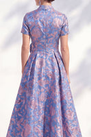 Load image into Gallery viewer, A Line Blue Pink Flower Long Mother of the Bride Dress with 3D Flower