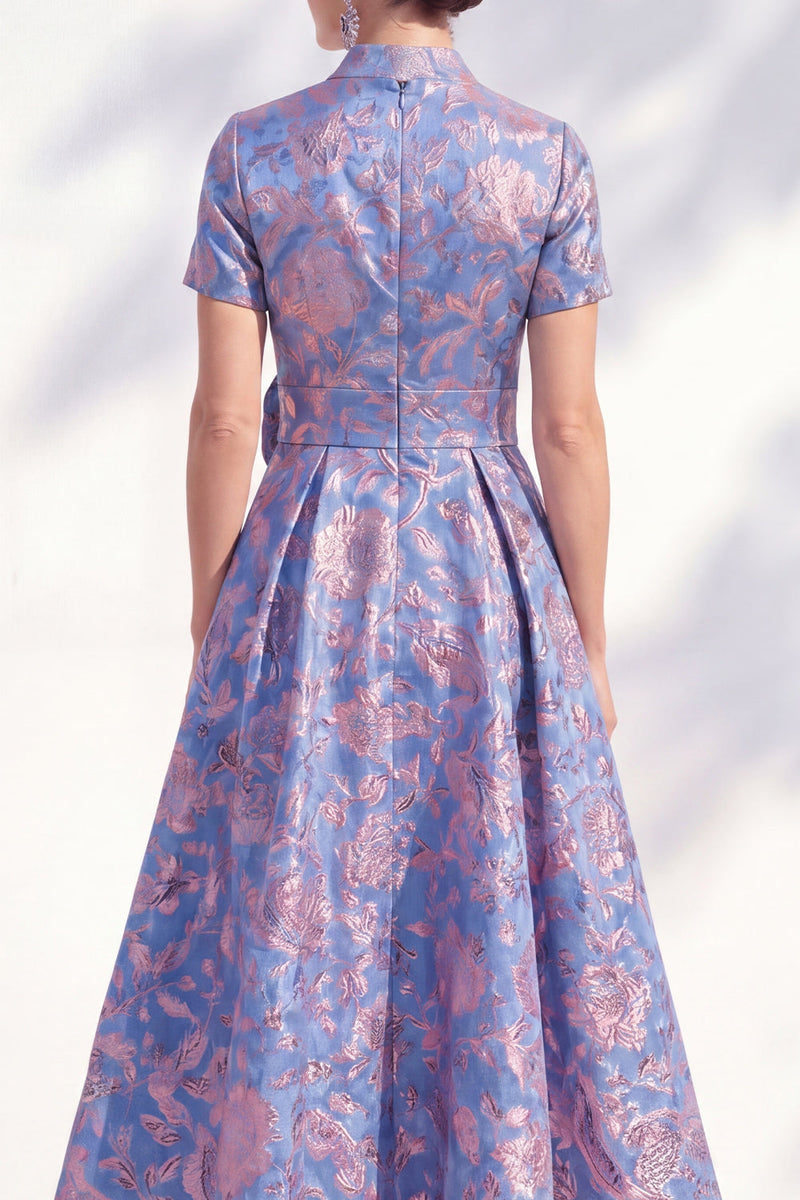 Load image into Gallery viewer, A Line Blue Pink Flower Long Mother of the Bride Dress with 3D Flower