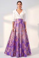 Load image into Gallery viewer, Floral Long 3/4 Sleeves Navy Jacquard A Line Mother of the Bride Dress