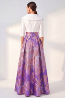 Load image into Gallery viewer, Floral Long 3/4 Sleeves Navy Jacquard A Line Mother of the Bride Dress