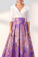 Load image into Gallery viewer, Floral Long 3/4 Sleeves Navy Jacquard A Line Mother of the Bride Dress