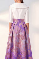 Load image into Gallery viewer, Floral Long 3/4 Sleeves Navy Jacquard A Line Mother of the Bride Dress
