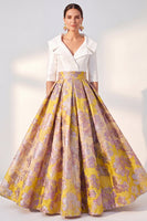 Load image into Gallery viewer, Floral Long 3/4 Sleeves Navy Jacquard A Line Mother of the Bride Dress