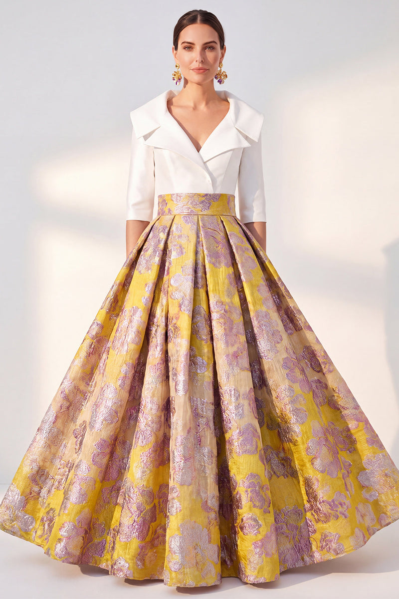 Load image into Gallery viewer, Floral Long 3/4 Sleeves Navy Jacquard A Line Mother of the Bride Dress