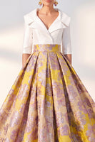 Load image into Gallery viewer, Floral Long 3/4 Sleeves Navy Jacquard A Line Mother of the Bride Dress