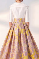 Load image into Gallery viewer, Floral Long 3/4 Sleeves Navy Jacquard A Line Mother of the Bride Dress