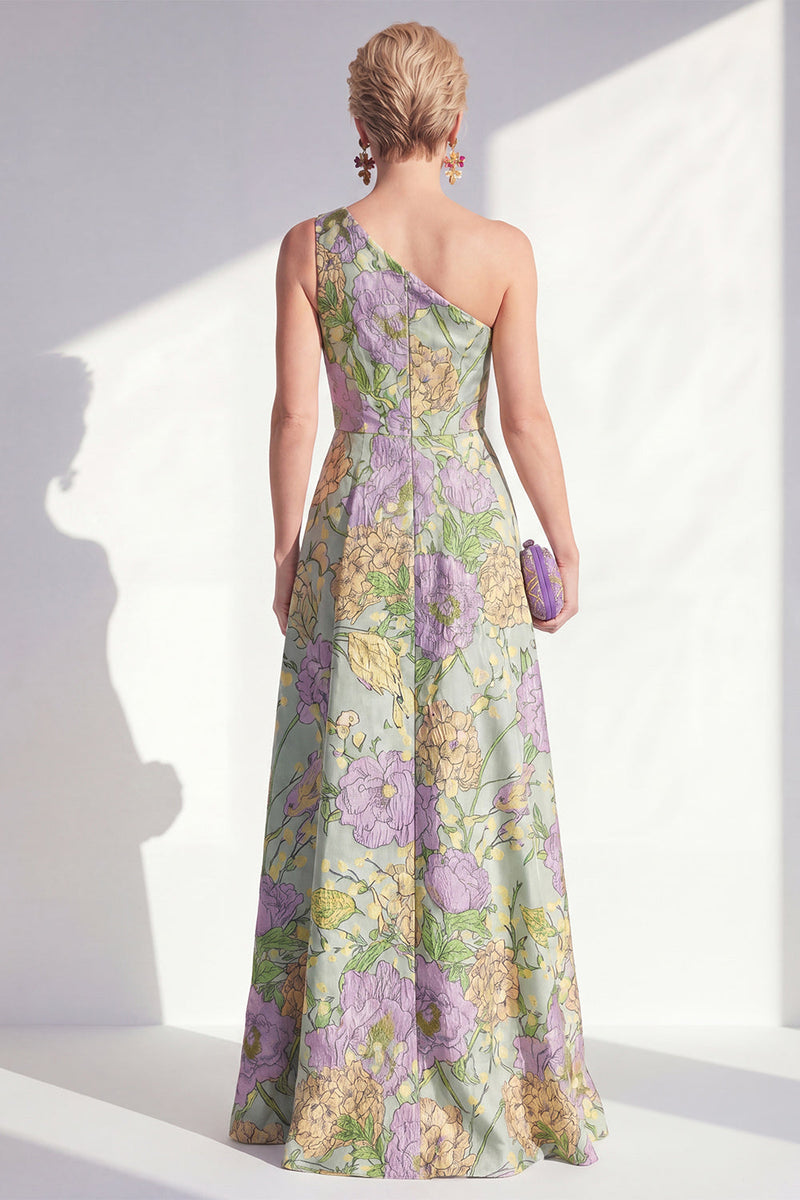 Load image into Gallery viewer, Blue Ruffled Maxi Floral A Line Mother of the Bride Dress with Slit