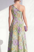Load image into Gallery viewer, Blue Ruffled Maxi Floral A Line Mother of the Bride Dress with Slit