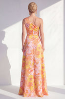 Load image into Gallery viewer, Blue Ruffled Maxi Floral A Line Mother of the Bride Dress with Slit