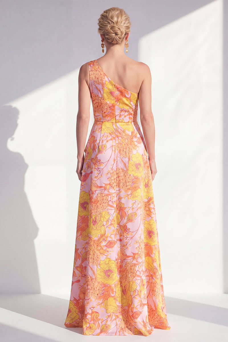 Load image into Gallery viewer, Blue Ruffled Maxi Floral A Line Mother of the Bride Dress with Slit