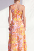 Load image into Gallery viewer, Blue Ruffled Maxi Floral A Line Mother of the Bride Dress with Slit