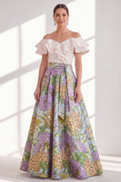 Load image into Gallery viewer, Pink Blue Flower A Line Long Mother of the Bride Dress with Ruffles