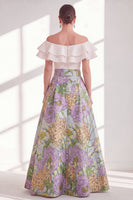 Load image into Gallery viewer, Pink Blue Flower A Line Long Mother of the Bride Dress with Ruffles