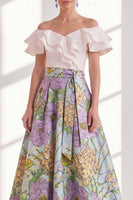 Load image into Gallery viewer, Pink Blue Flower A Line Long Mother of the Bride Dress with Ruffles