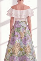 Load image into Gallery viewer, Pink Blue Flower A Line Long Mother of the Bride Dress with Ruffles