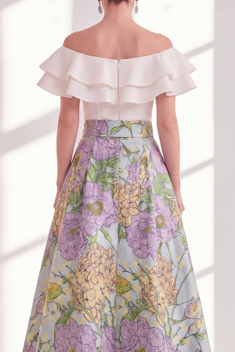 Load image into Gallery viewer, Pink Blue Flower A Line Long Mother of the Bride Dress with Ruffles
