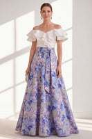 Load image into Gallery viewer, Pink Blue Flower A Line Long Mother of the Bride Dress with Ruffles