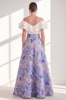Load image into Gallery viewer, Pink Blue Flower A Line Long Mother of the Bride Dress with Ruffles