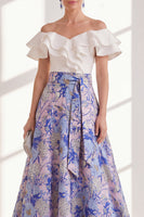 Load image into Gallery viewer, Pink Blue Flower A Line Long Mother of the Bride Dress with Ruffles