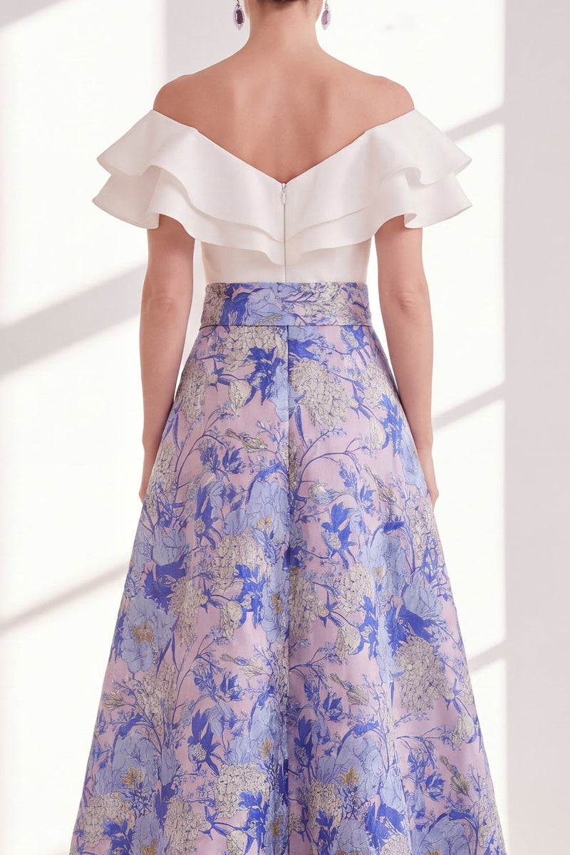 Load image into Gallery viewer, Pink Blue Flower A Line Long Mother of the Bride Dress with Ruffles