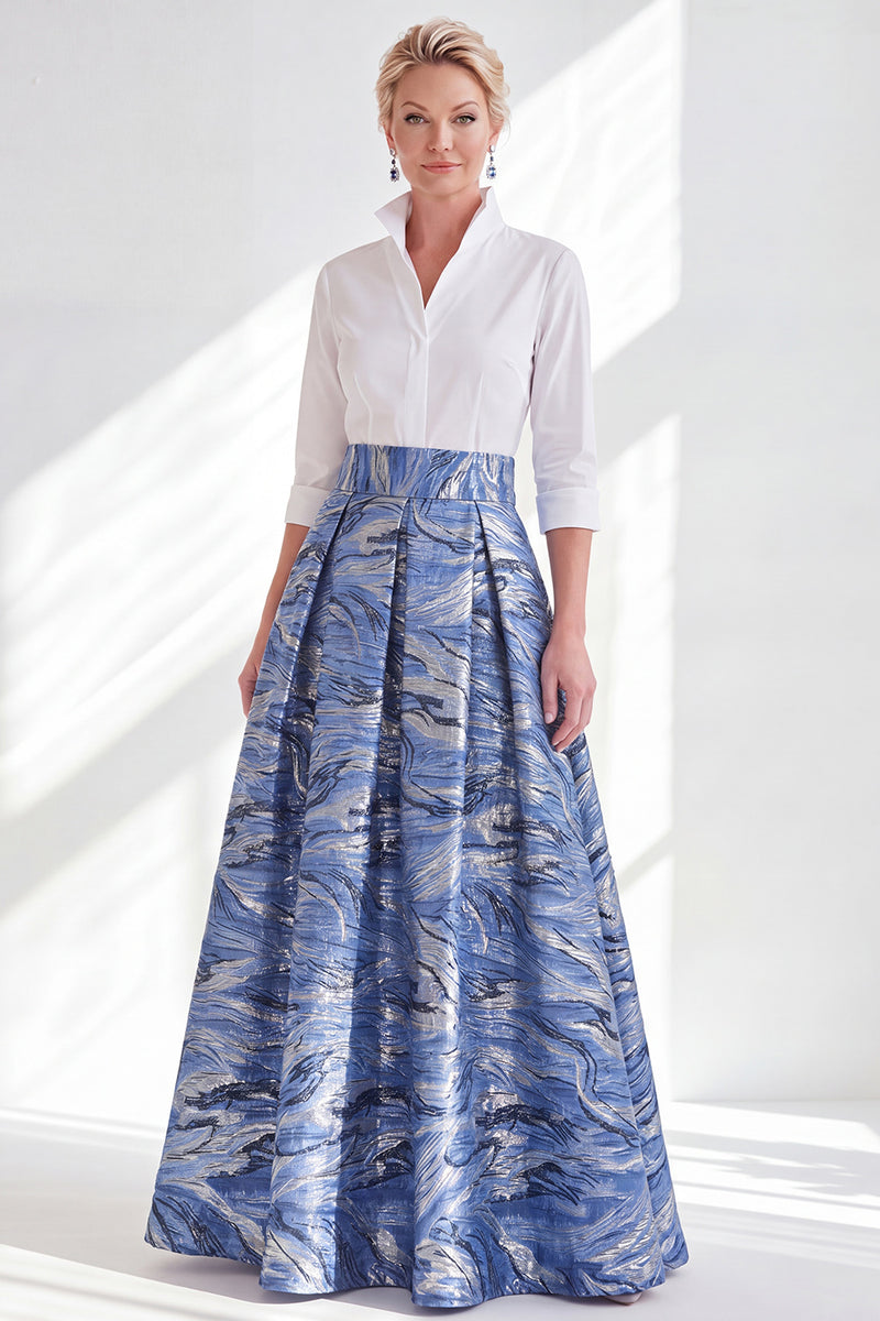 Load image into Gallery viewer, A Line 3/4 Sleeves Blue Pink Flower Long Mother of the Bride Dress