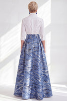 Load image into Gallery viewer, A Line 3/4 Sleeves Blue Pink Flower Long Mother of the Bride Dress