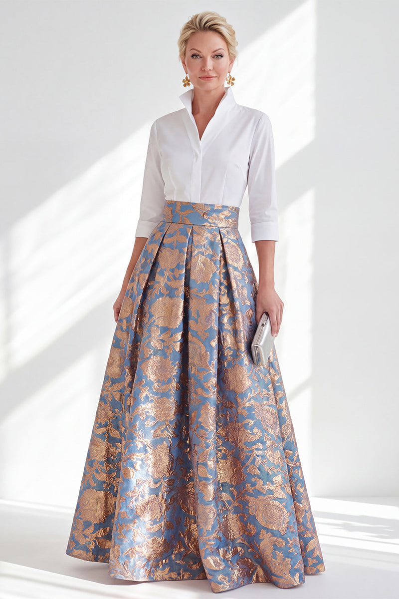 Load image into Gallery viewer, A Line 3/4 Sleeves Blue Pink Flower Long Mother of the Bride Dress