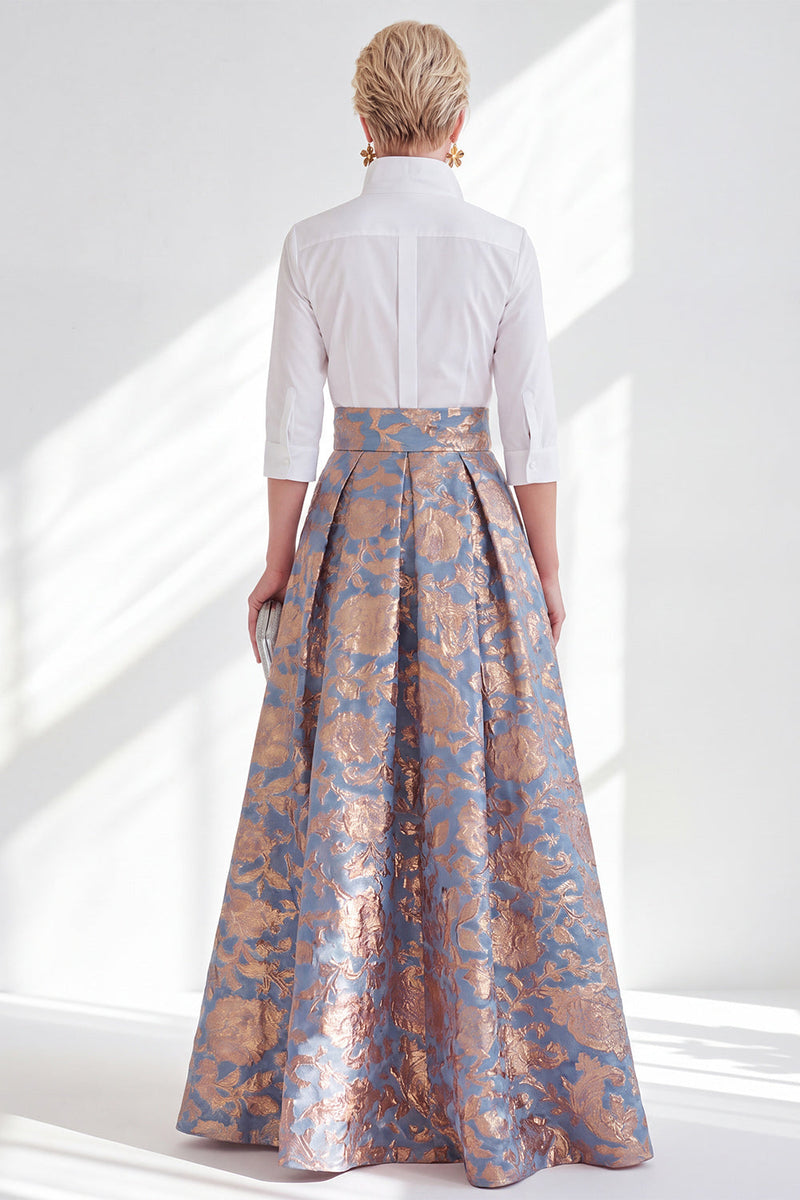 Load image into Gallery viewer, A Line 3/4 Sleeves Blue Pink Flower Long Mother of the Bride Dress
