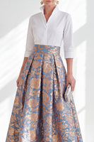 Load image into Gallery viewer, A Line 3/4 Sleeves Blue Pink Flower Long Mother of the Bride Dress
