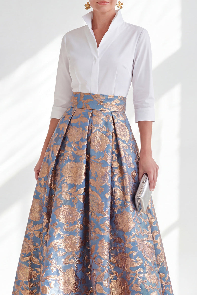 Load image into Gallery viewer, A Line 3/4 Sleeves Blue Pink Flower Long Mother of the Bride Dress