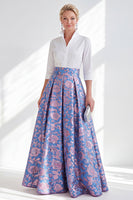 Load image into Gallery viewer, A Line 3/4 Sleeves Blue Pink Flower Long Mother of the Bride Dress