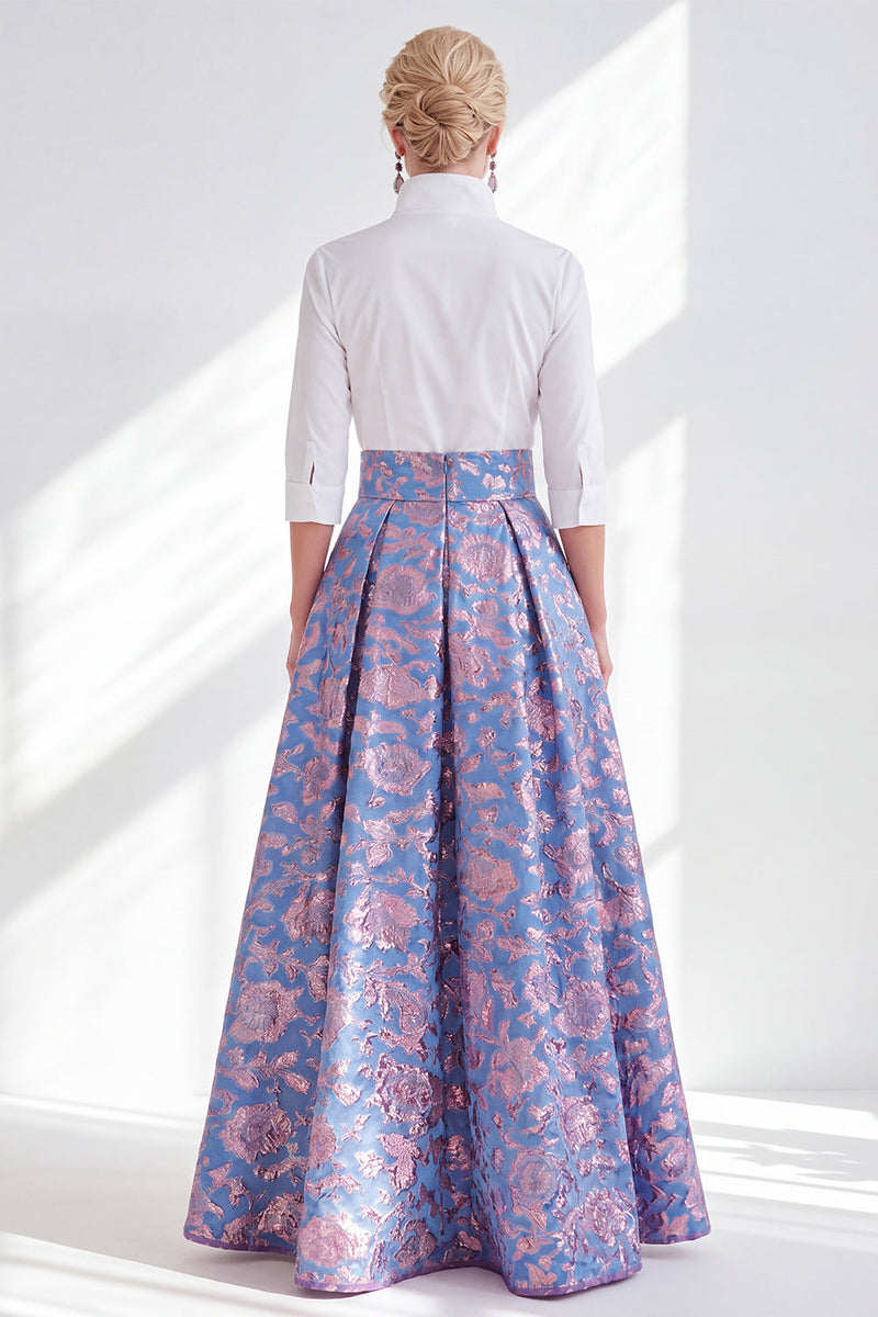 Load image into Gallery viewer, A Line 3/4 Sleeves Blue Pink Flower Long Mother of the Bride Dress
